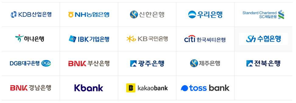 예대금리차 비교공시가 가능한 국내은행 목록입니다. 